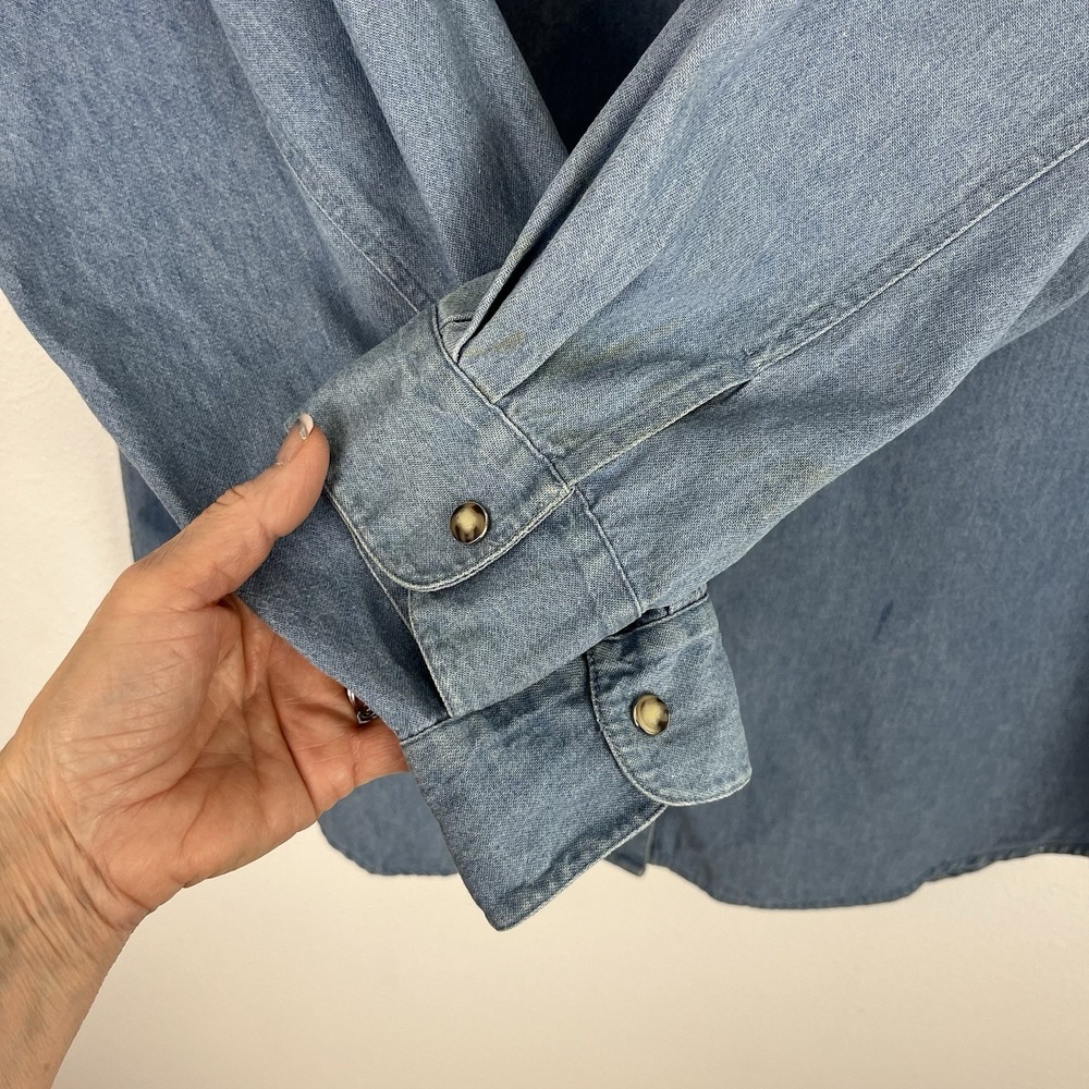 VTG Western Denim Shirt Women's 10 Suede Yoke Embroidered Snap Cowboy Ranchwear - Picture 7 of 14